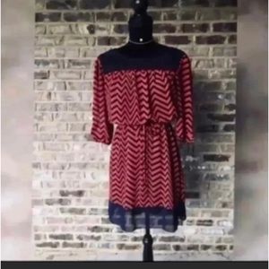 CHEVRON DRESS WITH DRAWSTRING WAISTLINE